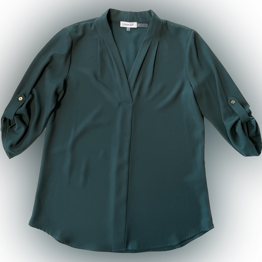 Calvin Klein - V-neck Rolled Sleeve Blouse - XL